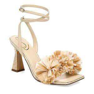 NWT SAM EDELMAN Clare Raffia Flowers Heeled Sandals 6 Sand MSRP $170